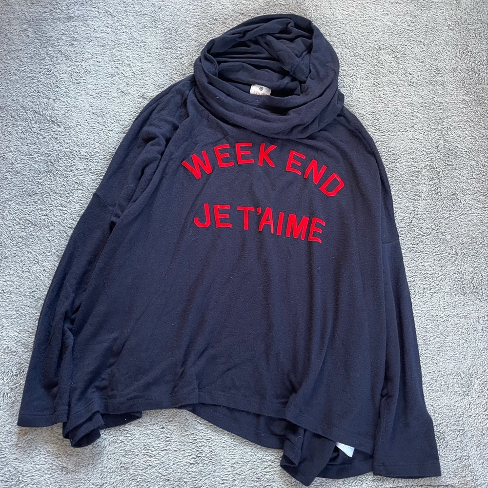 Sundry Love "Weekend Je T'aime" Navy Cowlneck Sweater sz 3 (L)